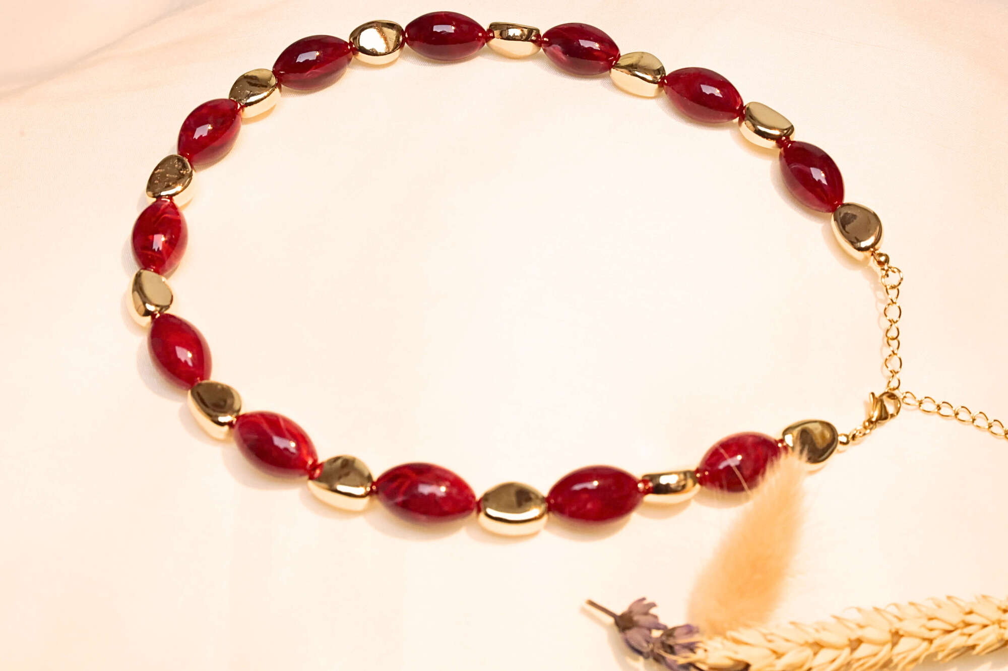 Adjustable chain red bohemian necklace.