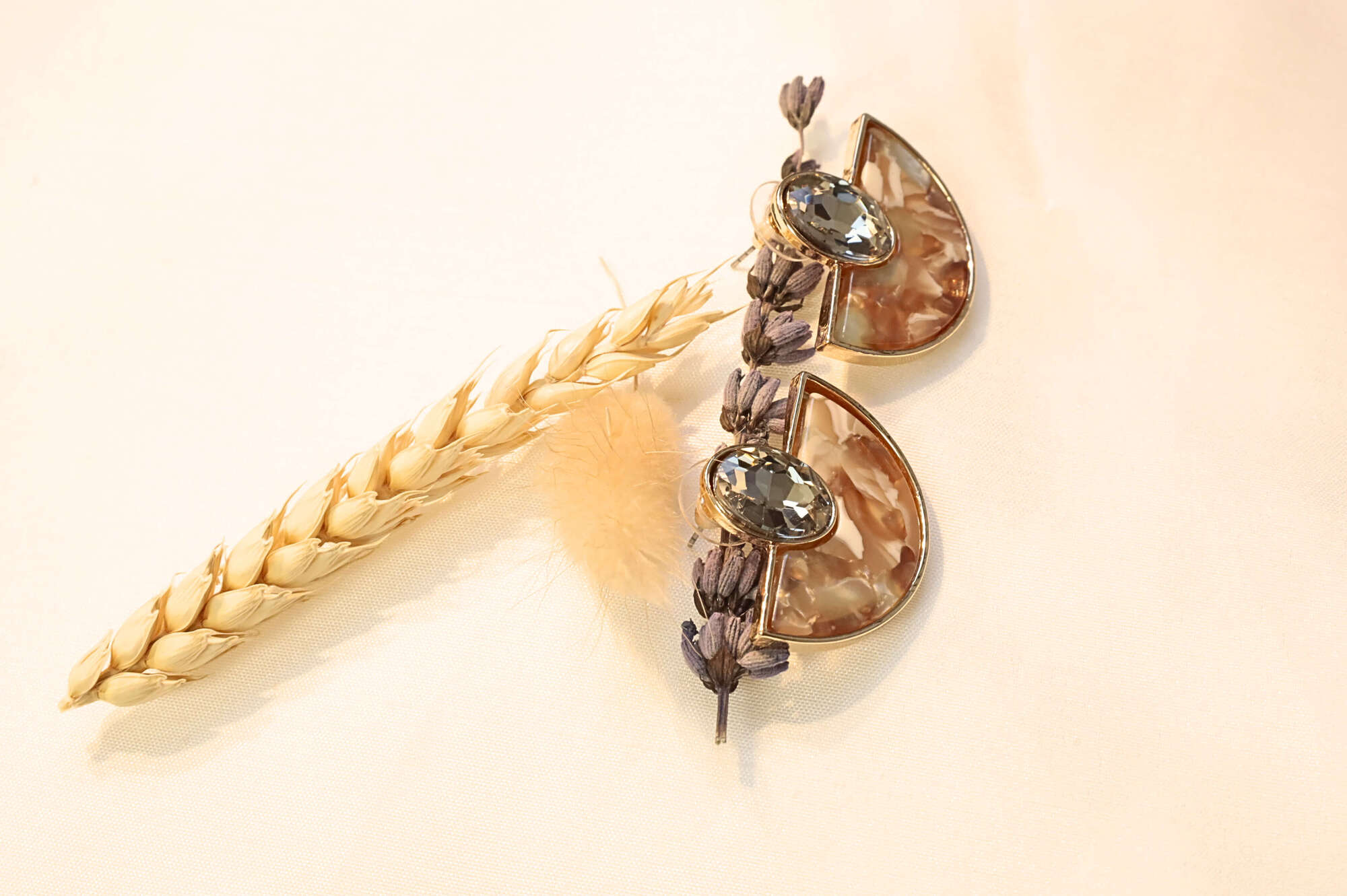Luxe Crescent Gem Earrings – marble-textured crescent design with crystal gem detail for a sophisticated, elegant look.