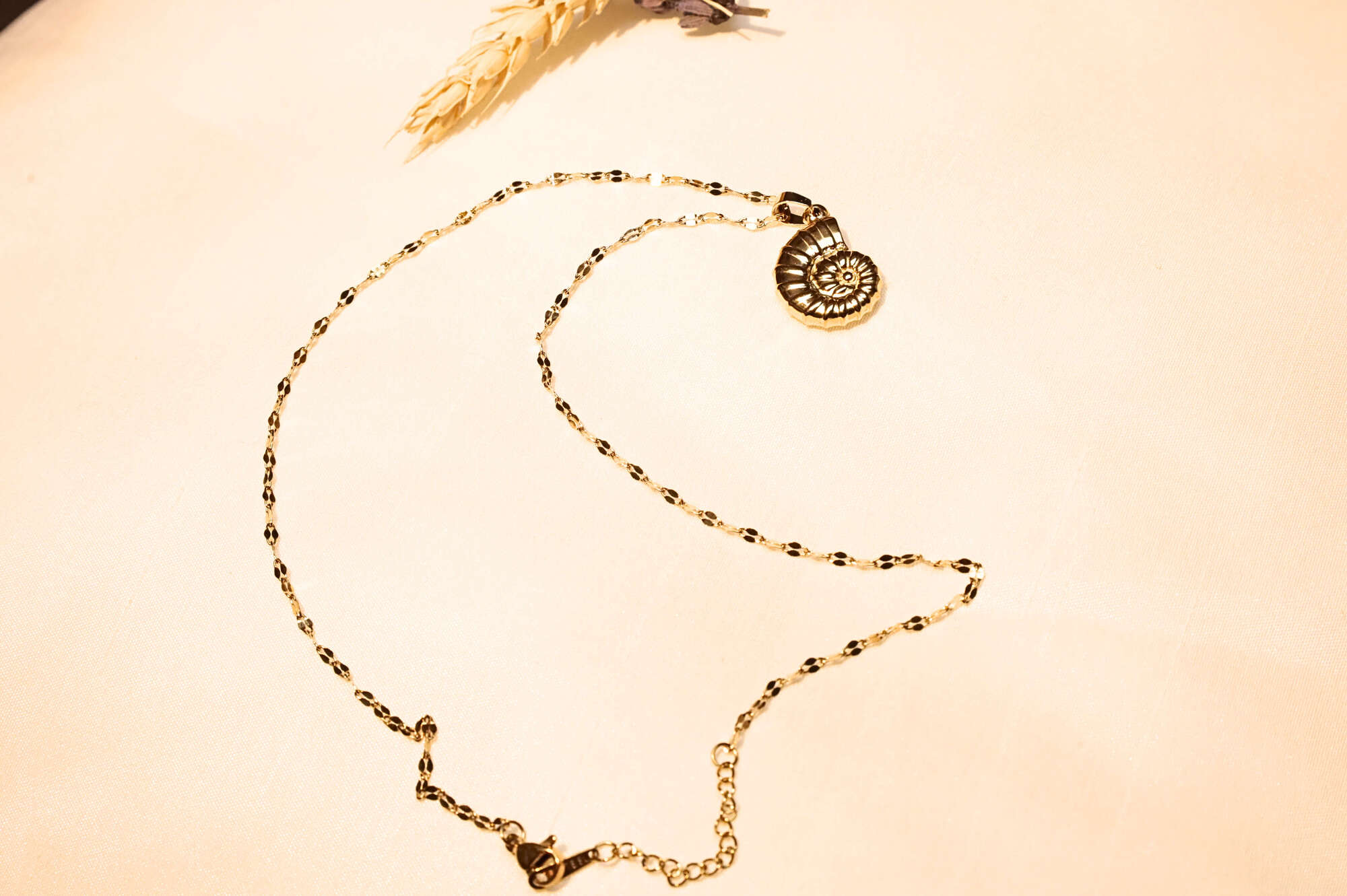 Gold-plated seashell necklace – A chic accessory inspired by nature with its elegant spiral design.
